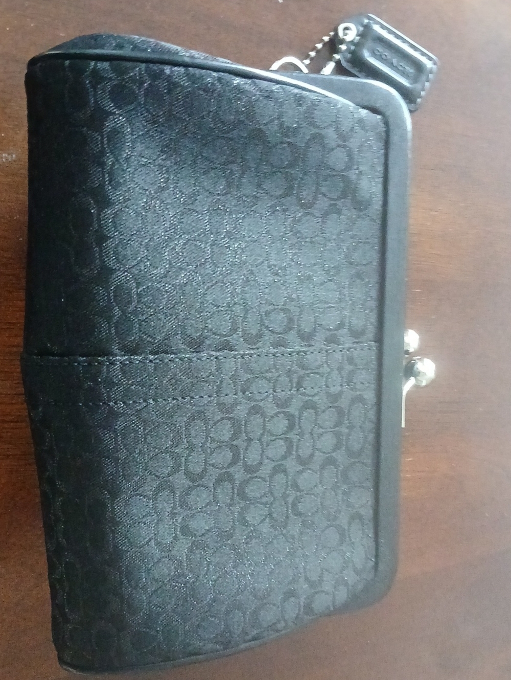 Coach Black Signature Frame Wallet with Jacquard Logo